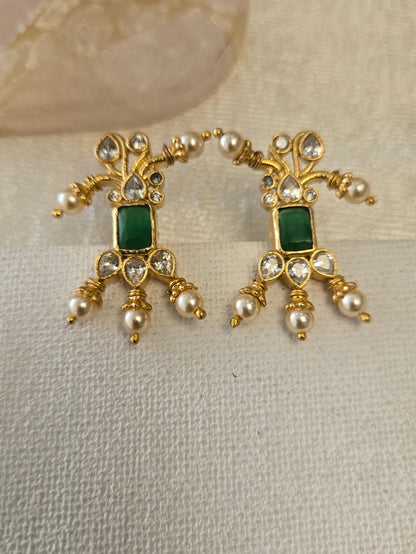 Stone Stud Earrings with green emerald stone