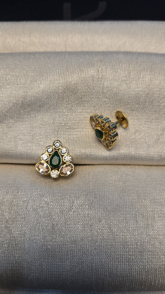 Polki with green semi precious stone studs