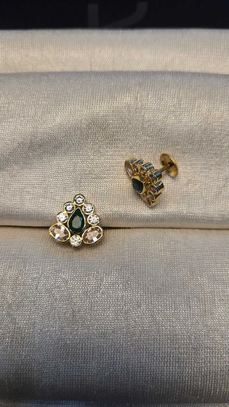 Polki with green semi precious stone studs