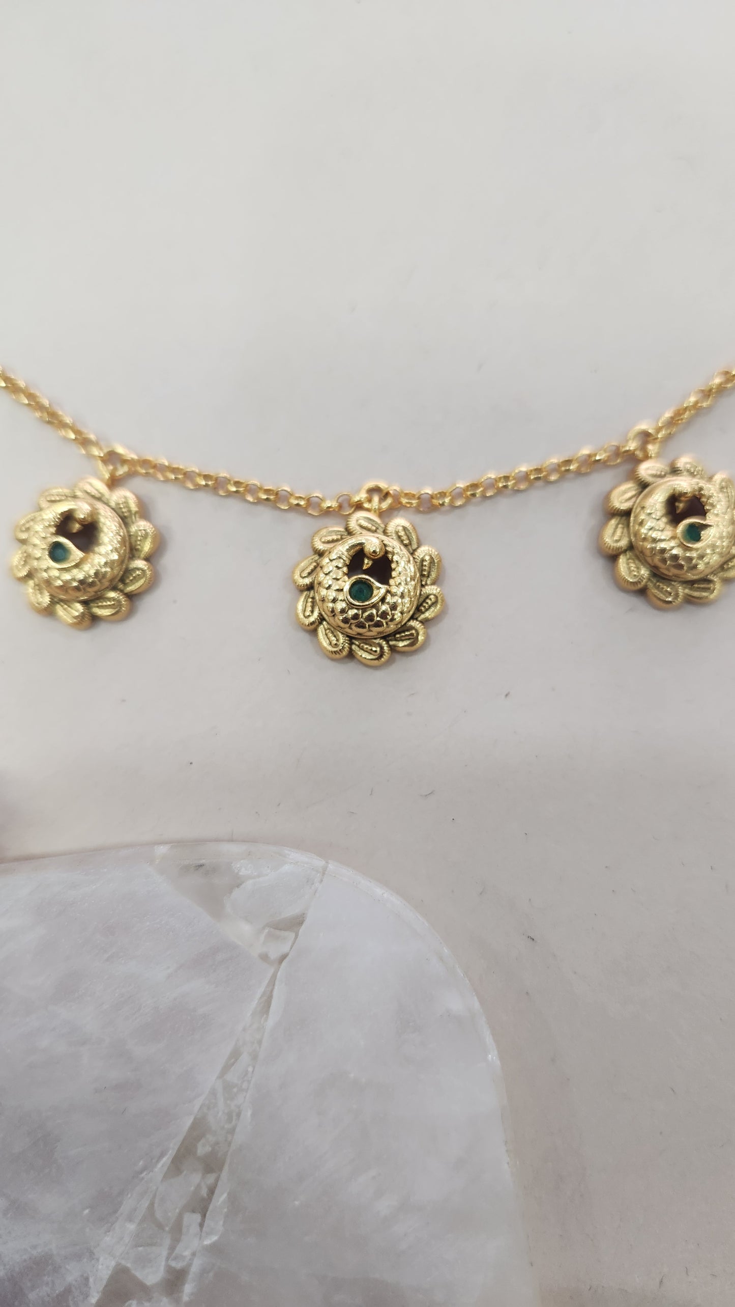 Ball Chain with charm pendants and green stone