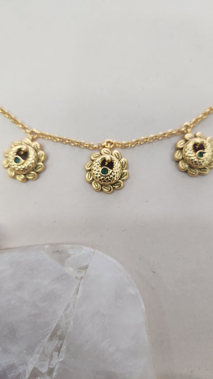 Ball Chain with charm pendants and green stone