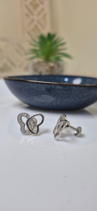 2 heart butterfly studs