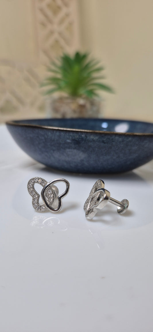 2 heart butterfly studs