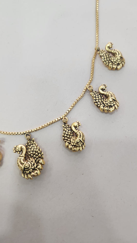 Peacock motifs Chain and charms pendant Necklace