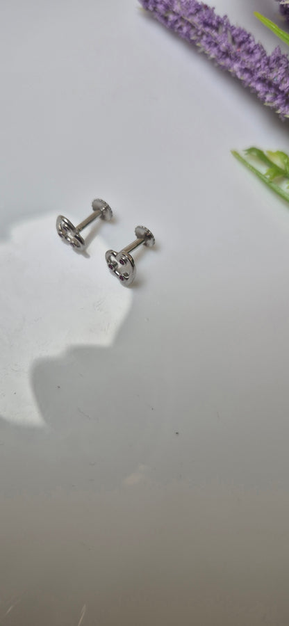 Heart with pink stone stud