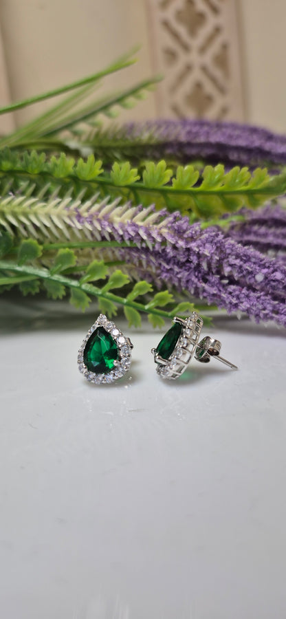 Green tear drop stud