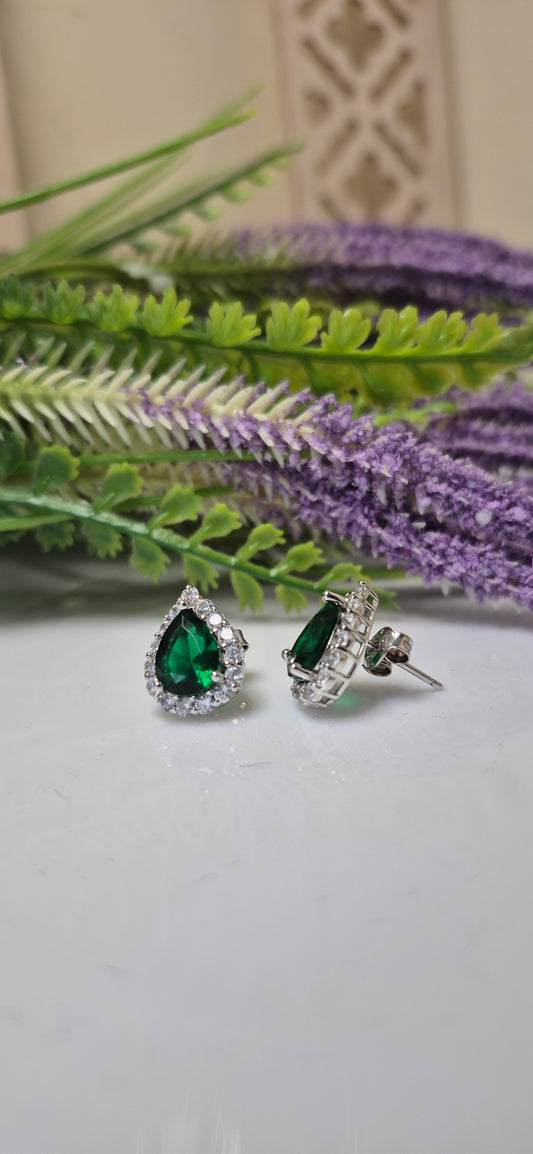 Green tear drop stud