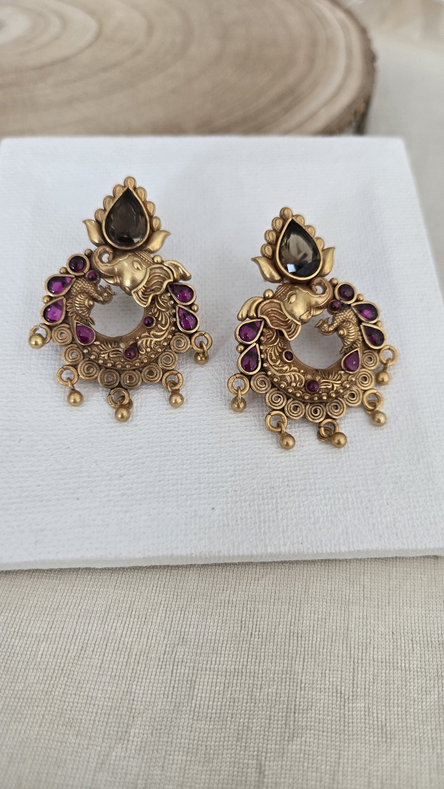 Contemporary elephant motif chandbali earrings