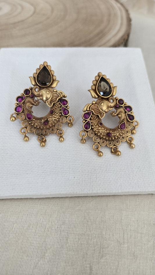 Contemporary elephant motif chandbali earrings