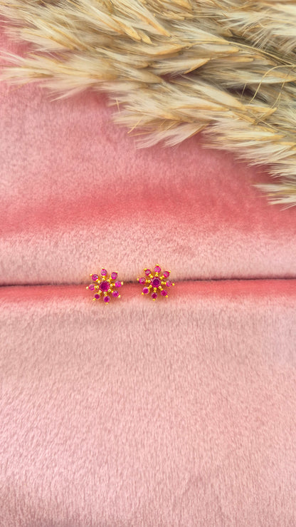 Red stone flower stud