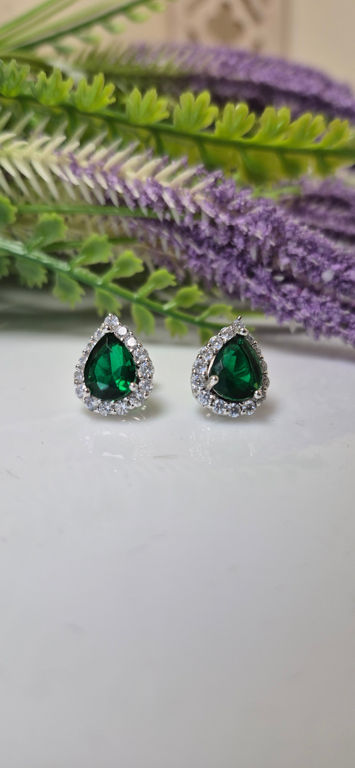 Green tear drop stud