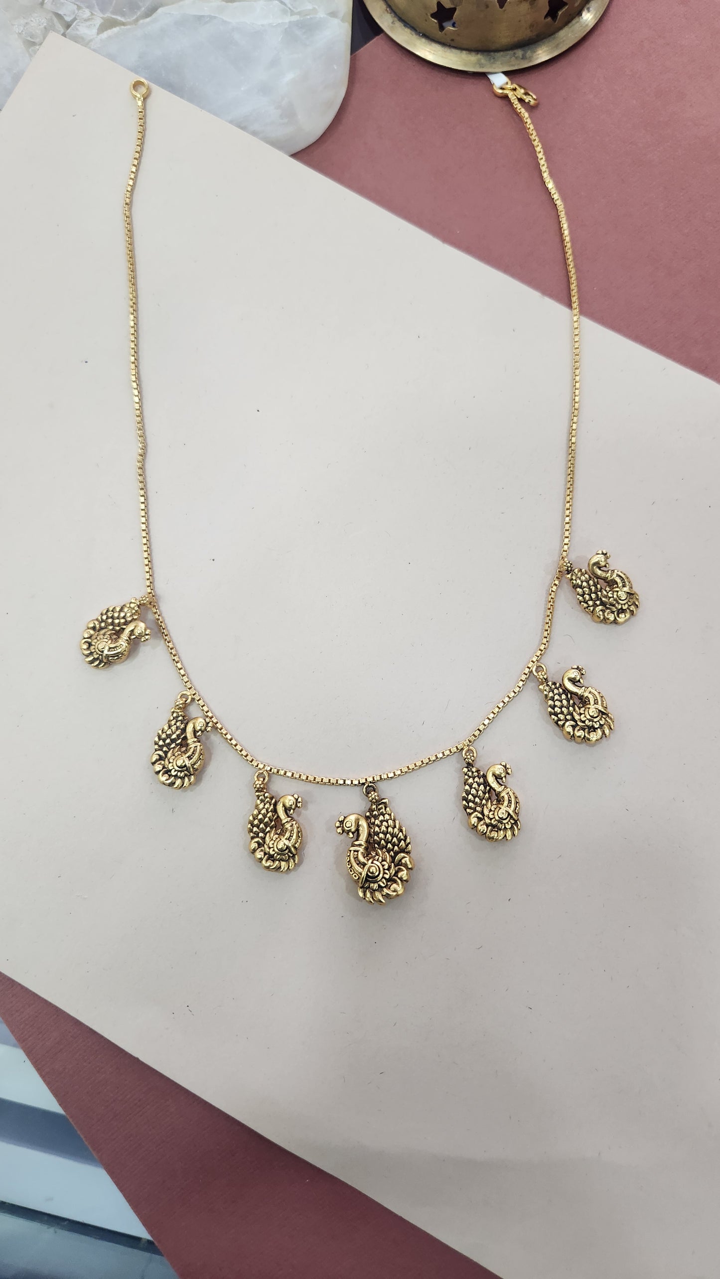 Peacock motifs Chain and charms pendant Necklace