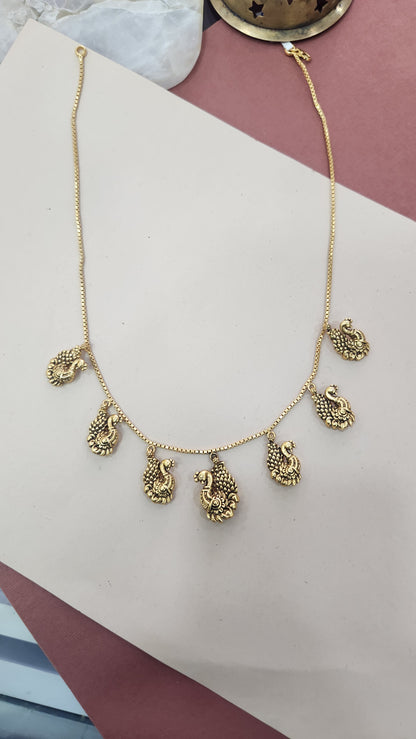 Peacock motifs Chain and charms pendant Necklace