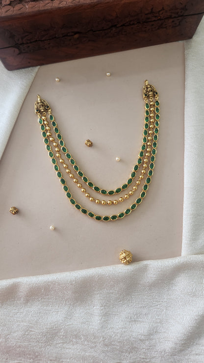 3 layer green emerald stone necklace