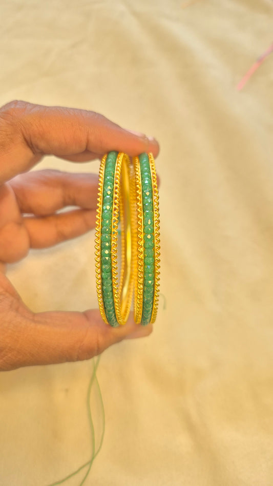 Green Beads Silver String for Colour Changeable Bangle (1 Pair)