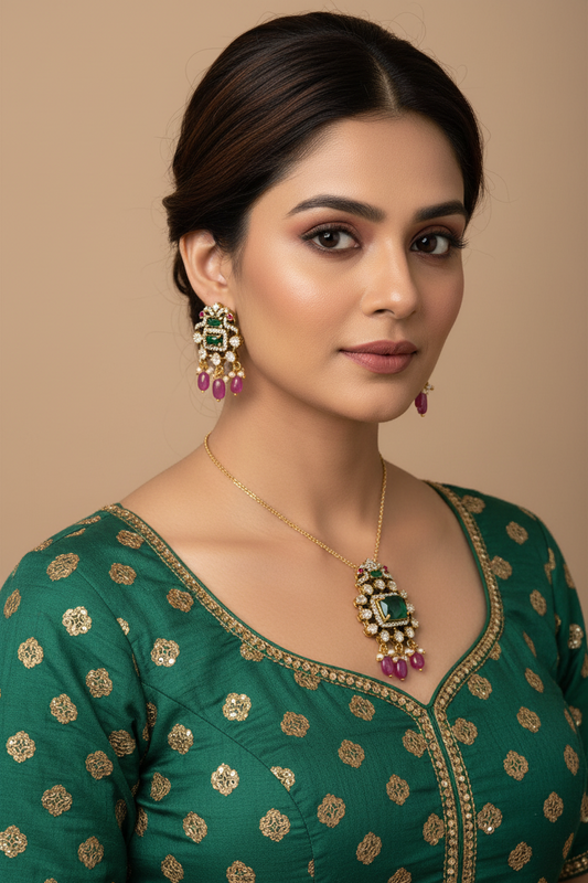Polki moissanite small drop pendant set