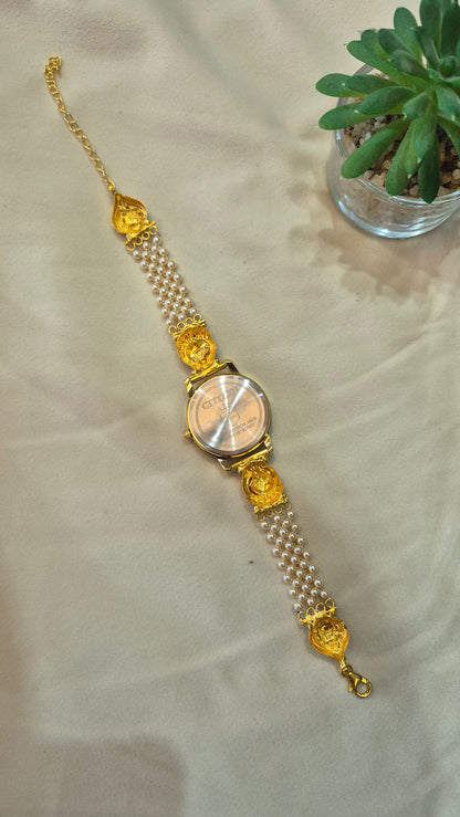 Gold Dial nakas pearl strap watch