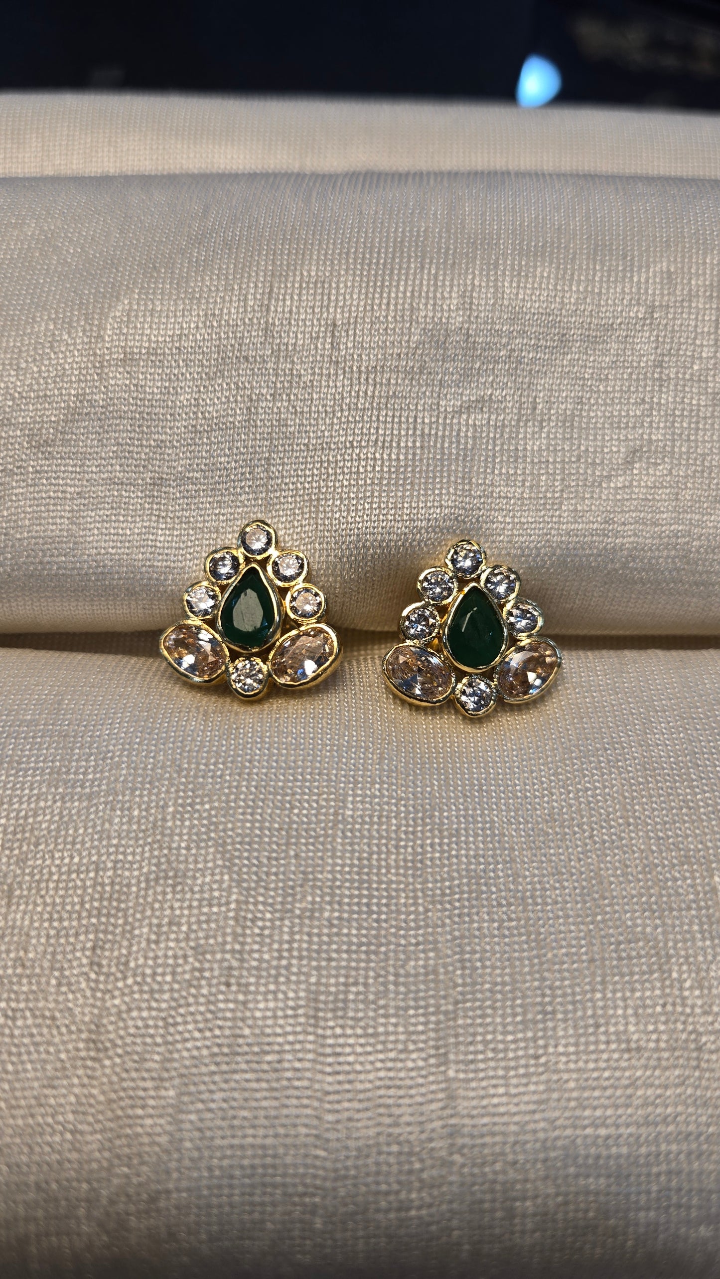 Polki with green semi precious stone studs