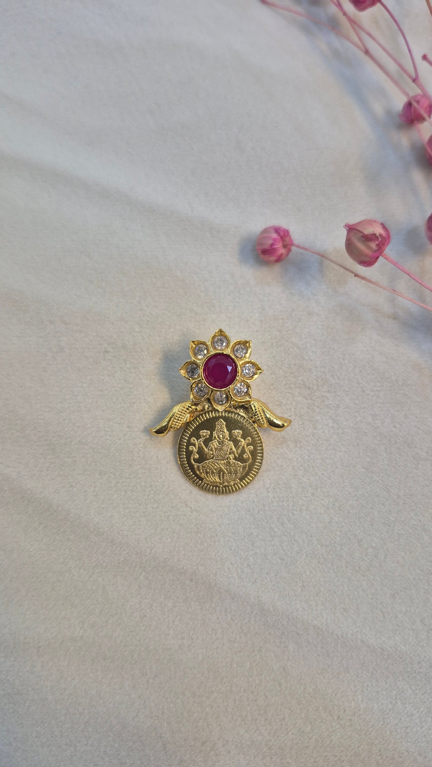 Lakshmi kasu pendant red stone