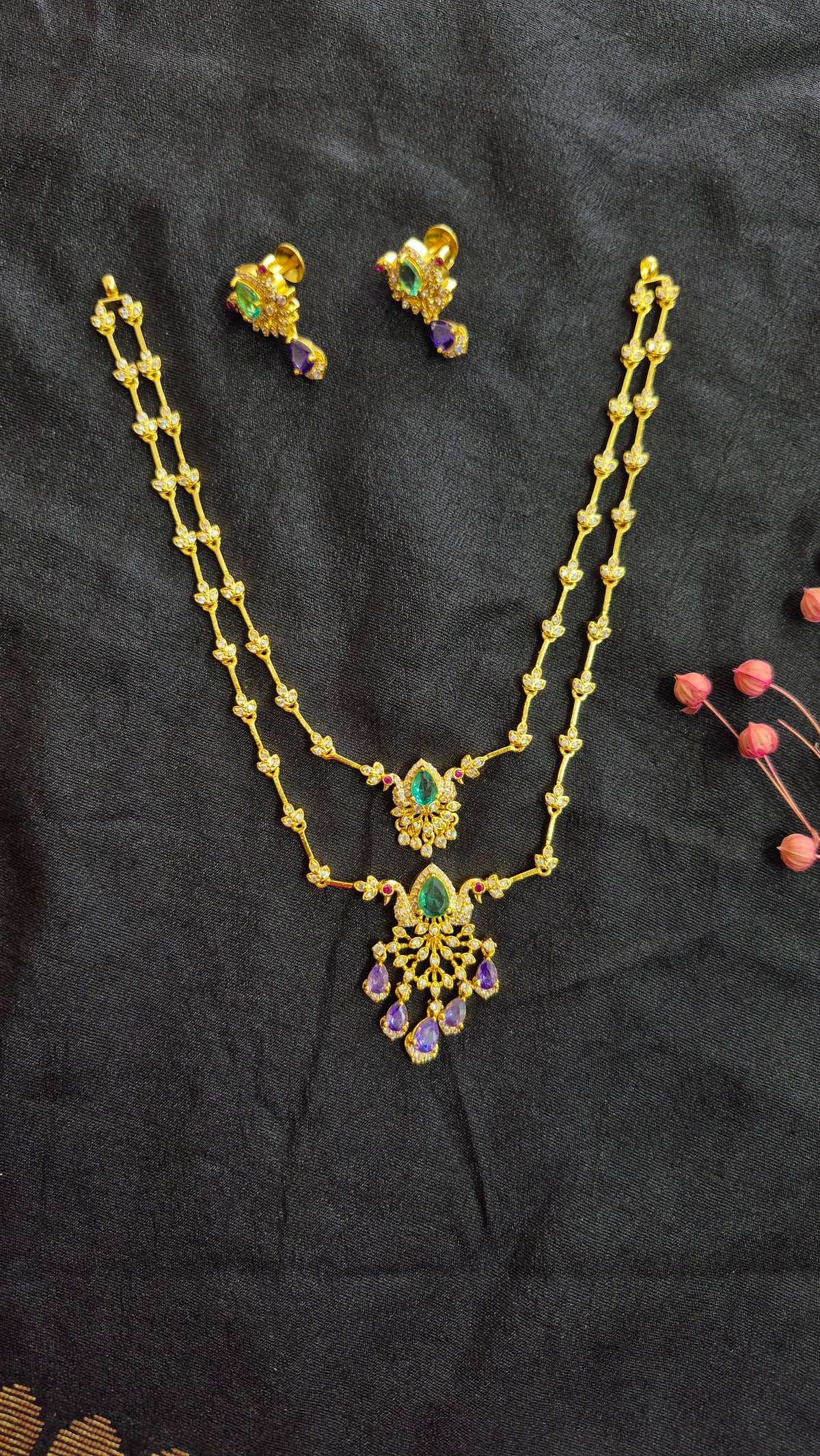 Double layer CZ stone necklace