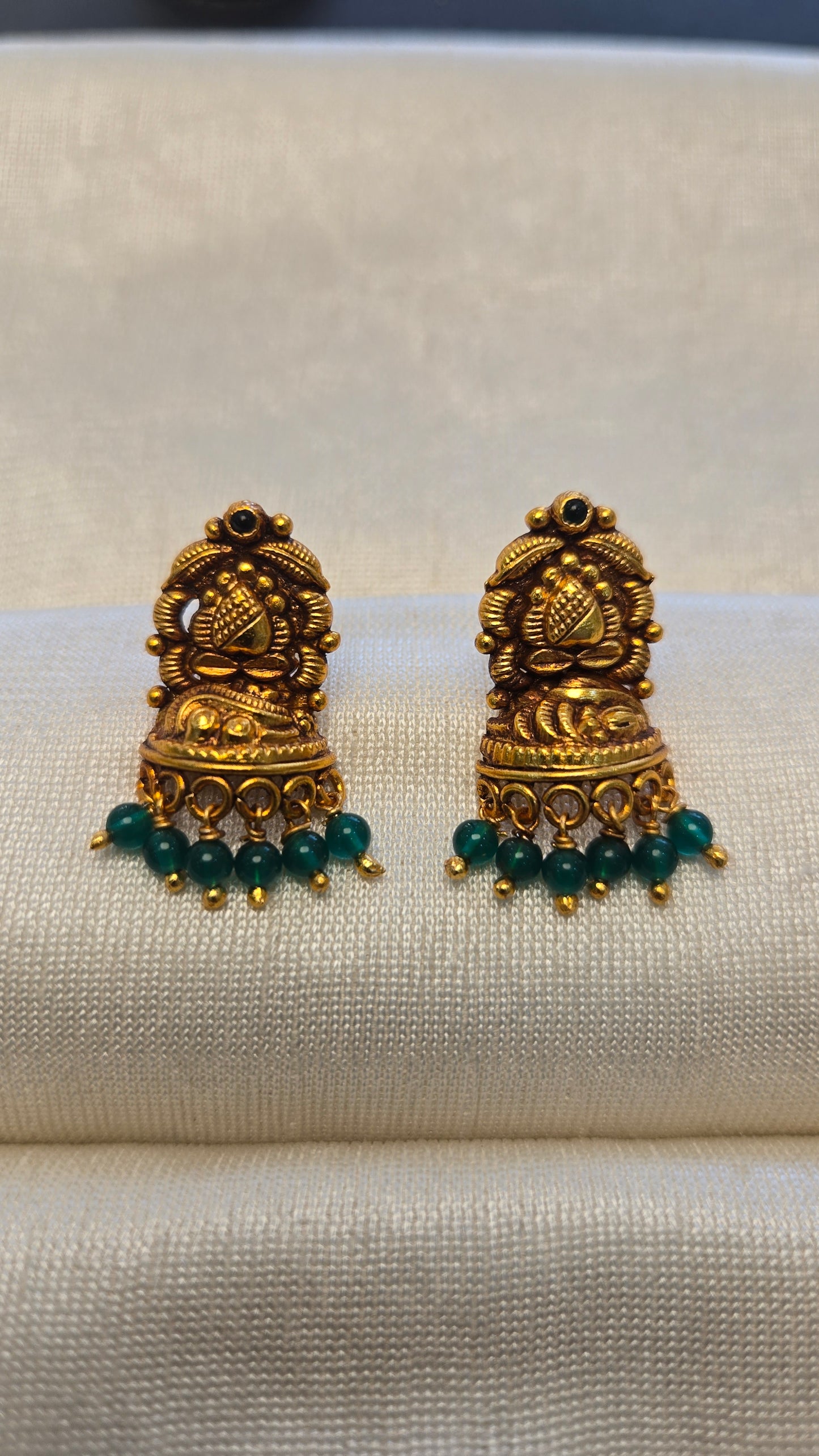 Half Jumkas with green beads