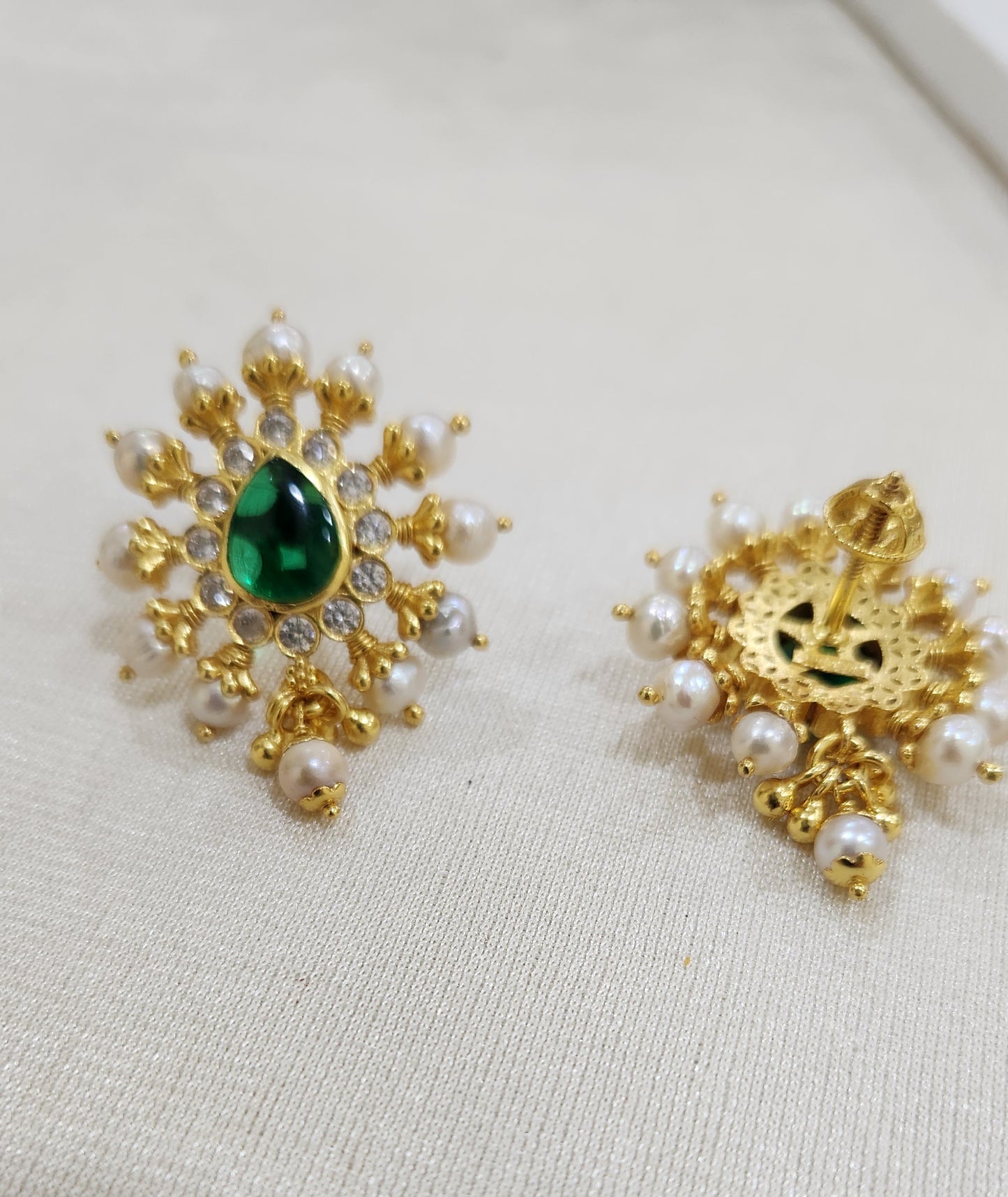 Green pearl and stone Stud drops