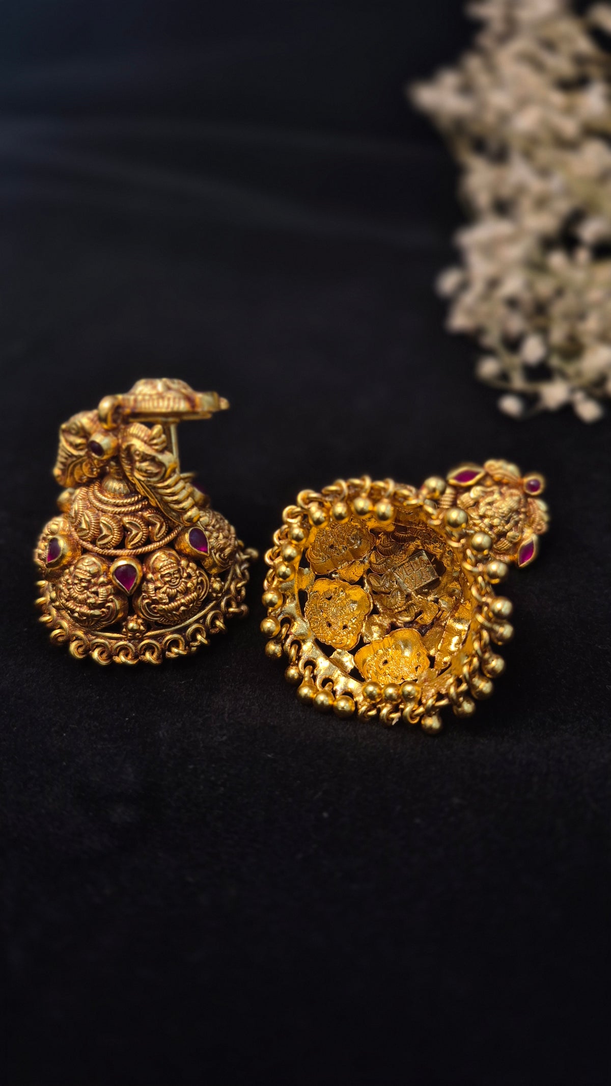 Big Bridal nakas Jumkas with Red stones in light weight