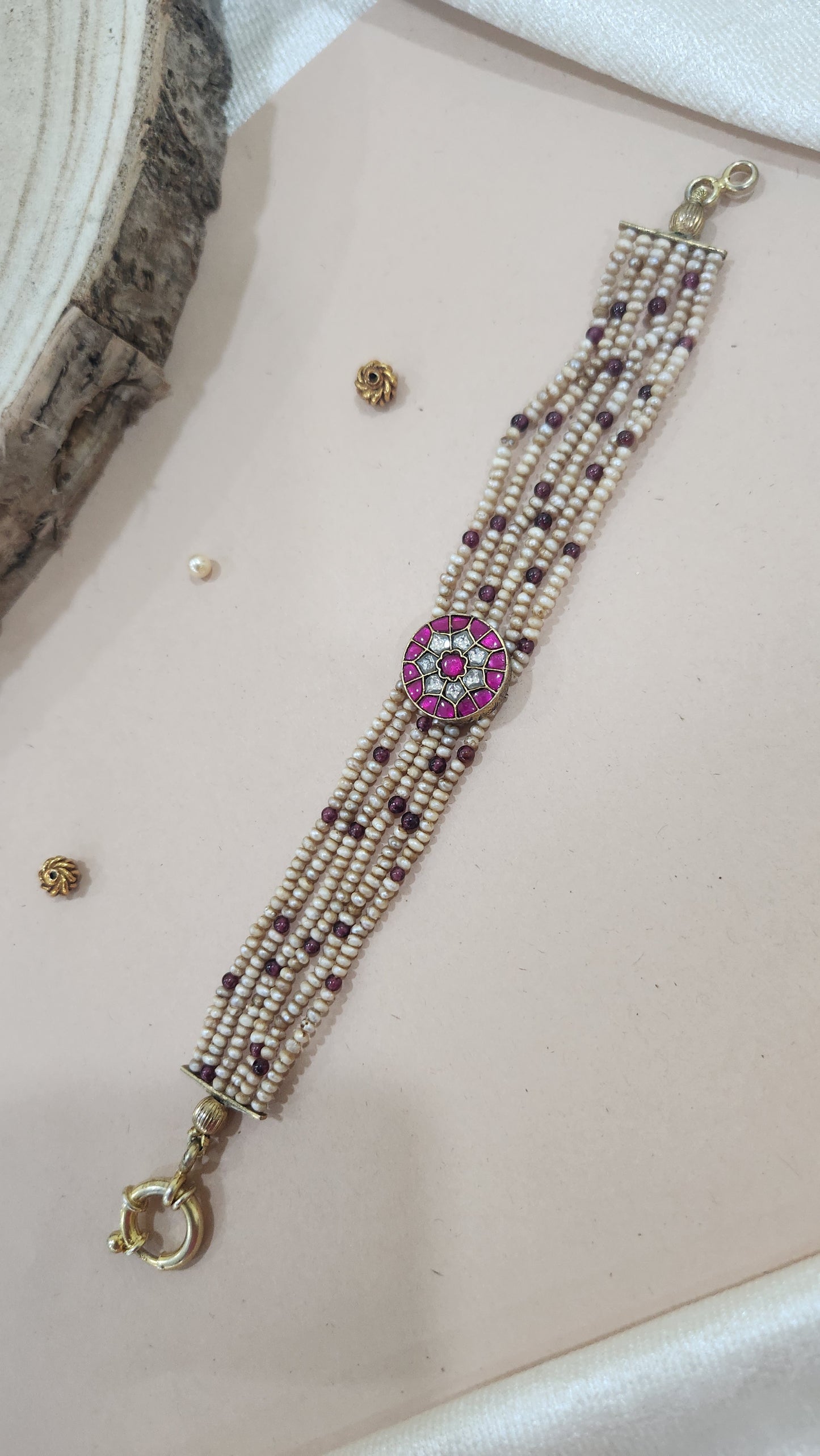 Kundan Pearls and ruby bracelet