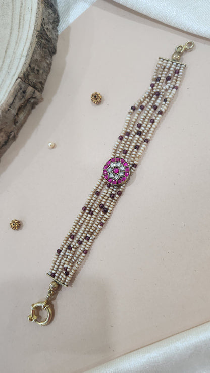 Kundan Pearls and ruby bracelet