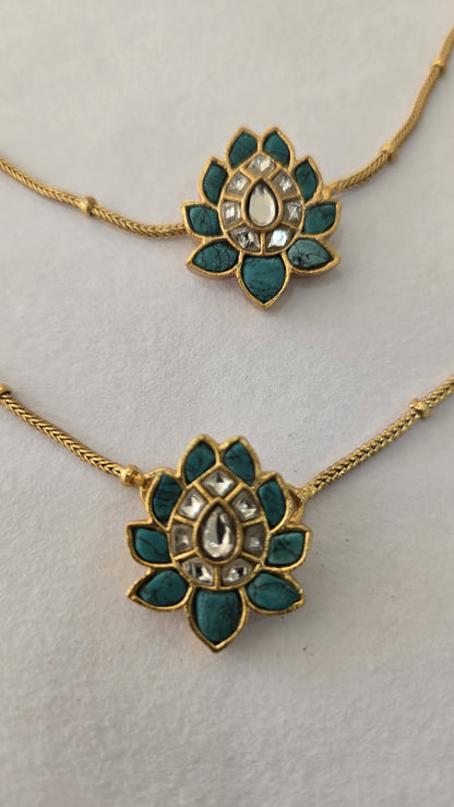92.5 silver with 24k gold polish Turquoise Kundan Anklets