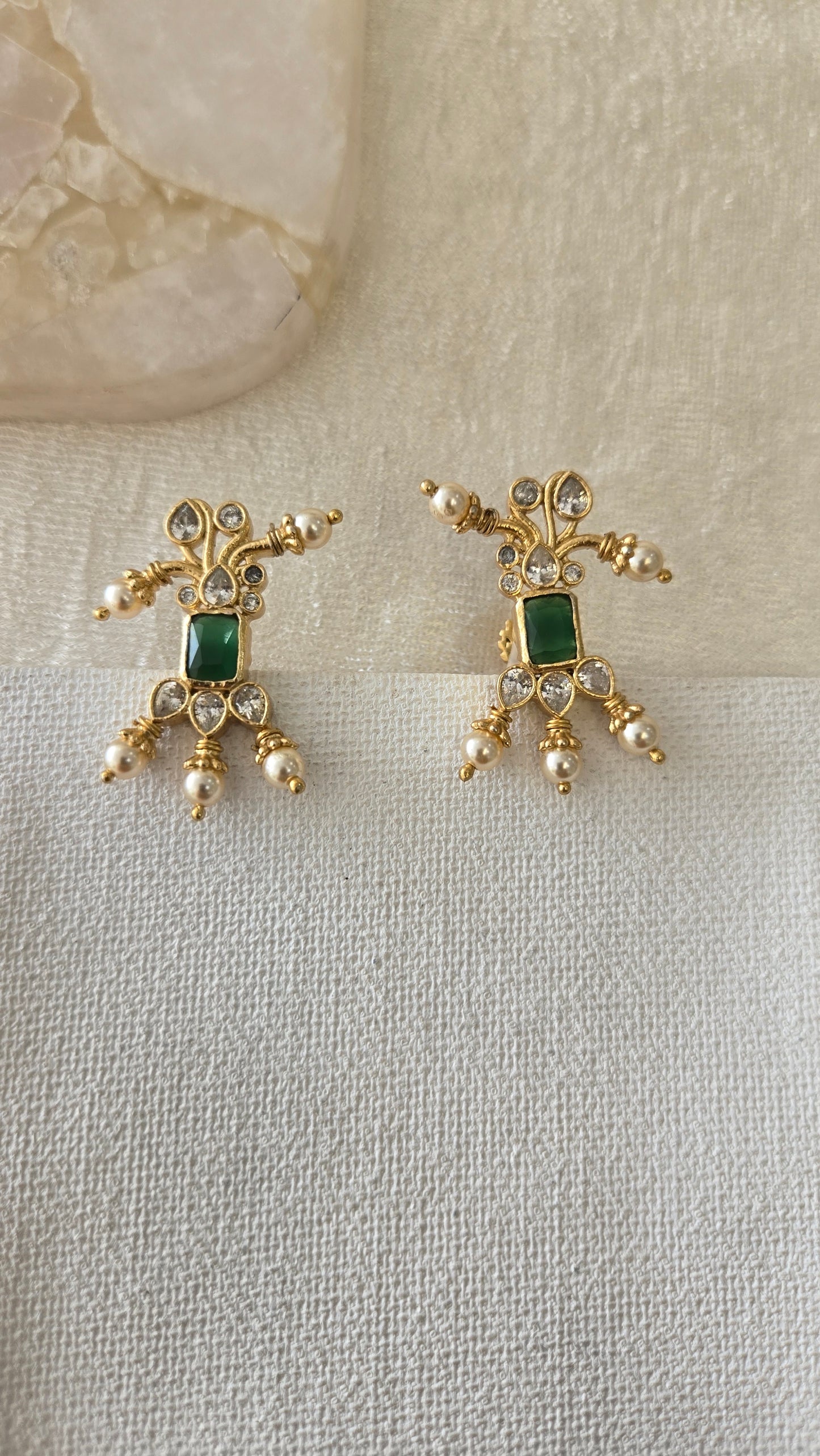 Stone Stud Earrings with green emerald stone