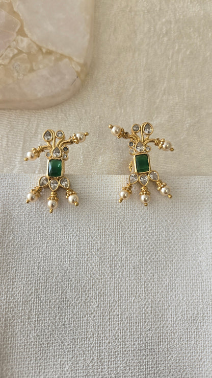 Stone Stud Earrings with green emerald stone