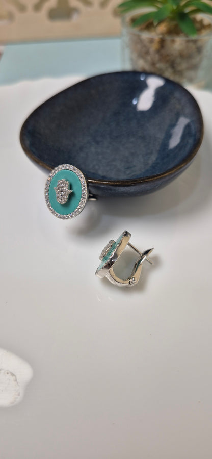 Hamsa stud on blue stone with zircon stones