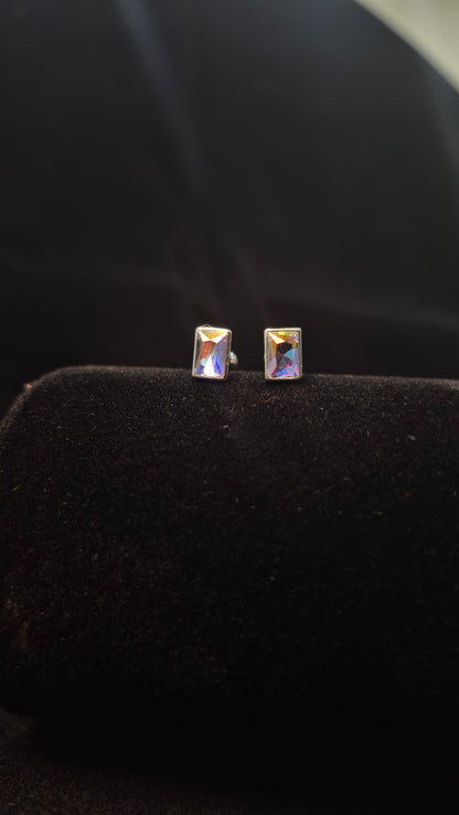 Multicolour Rectangular stone helix stud