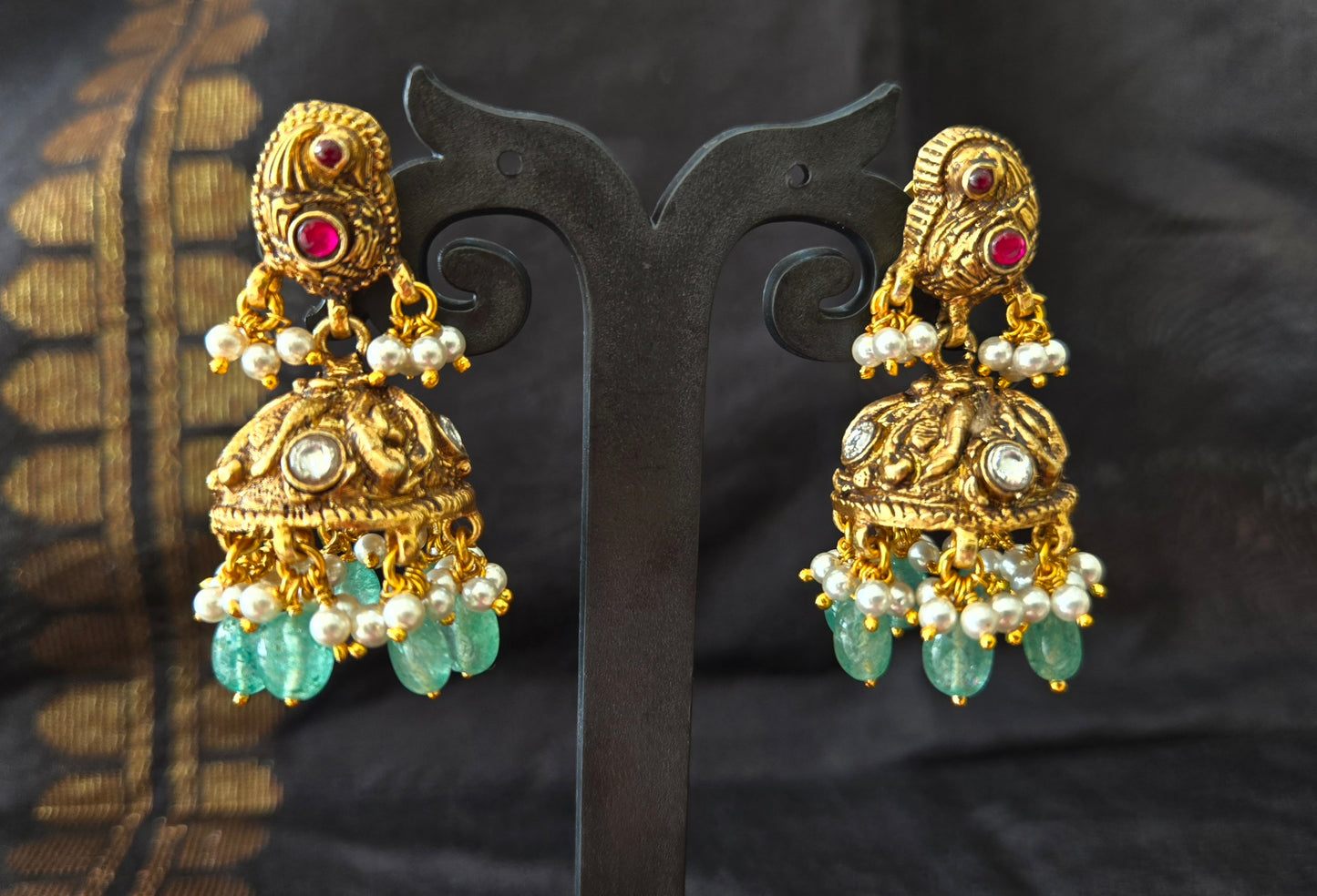 Deep nakas Jhumka with Kundan and polki studded