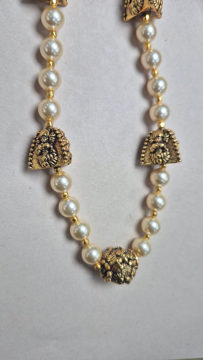 Pearls mala with silver balls with 3 sides lakshmi