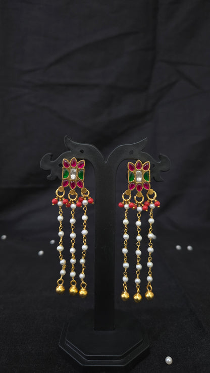 Kundan Earrings with long pearl drops