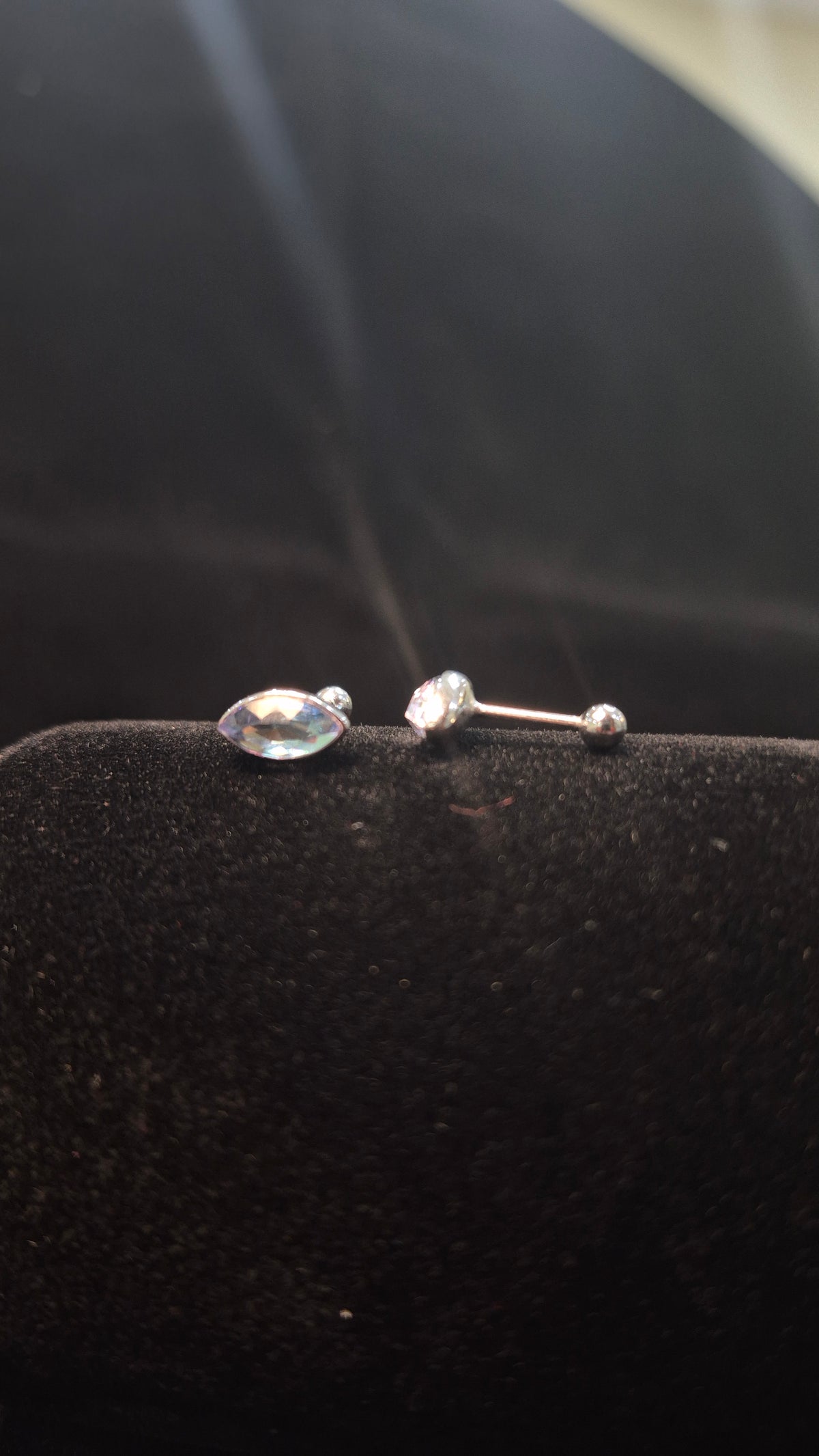 Sky blue pointed edge oval stone helix stud