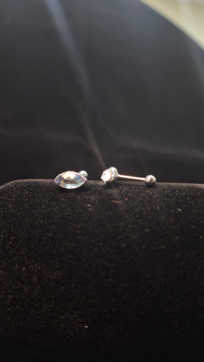 Sky blue pointed edge oval stone helix stud