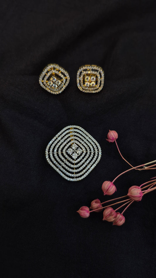 White stone pendant and Earring set