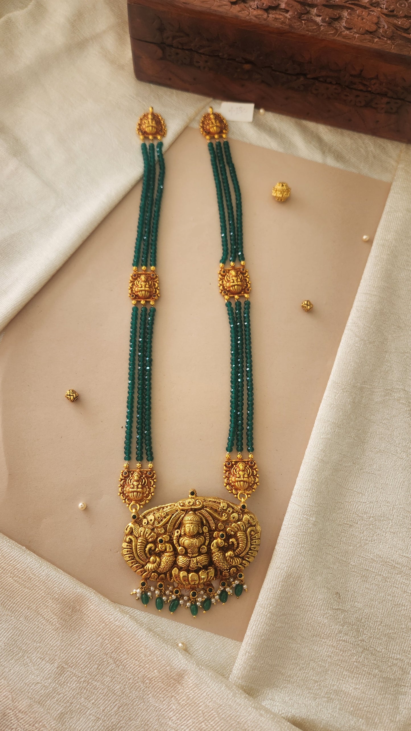 Green Beads Laxmi Haram