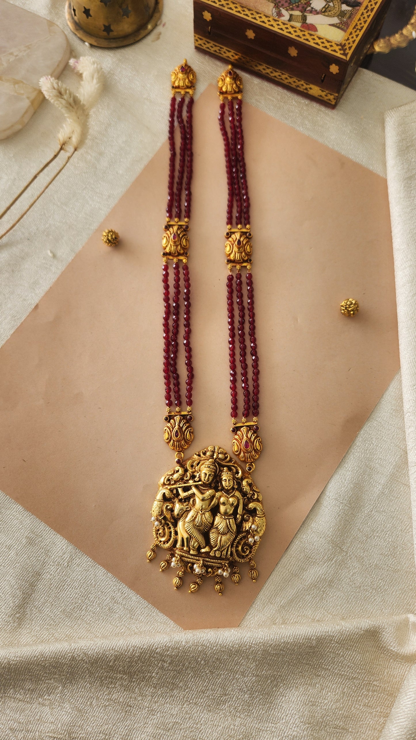 Red Beads Radha Krishna Nakas Long Necklace