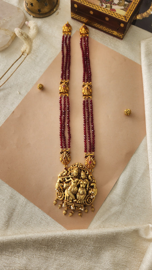 Red Beads Radha Krishna Nakas Long Necklace