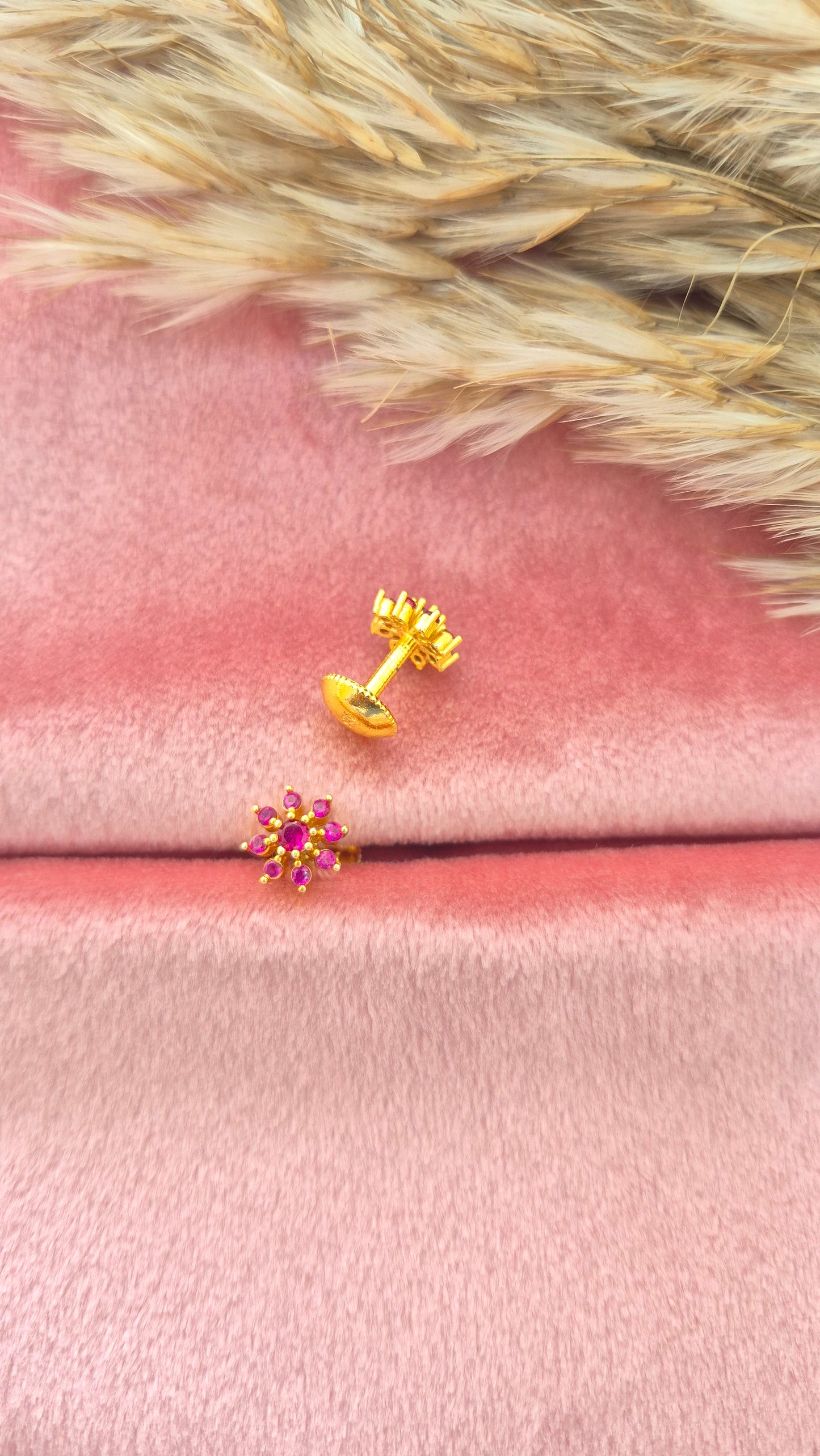 Red stone flower stud