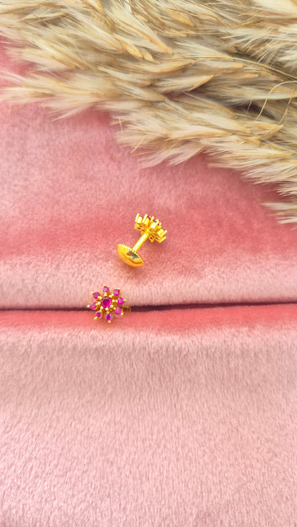 Red stone flower stud