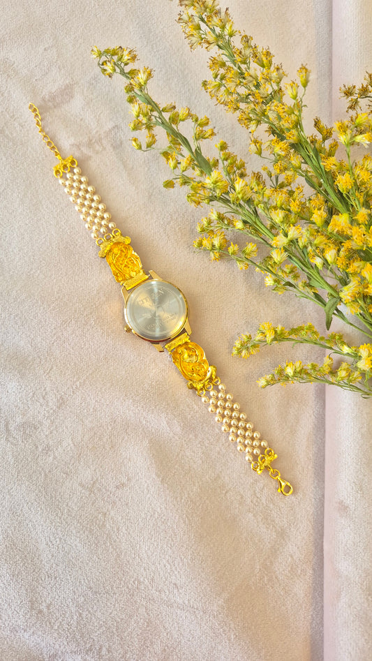 Pink Dial pearl strap watch