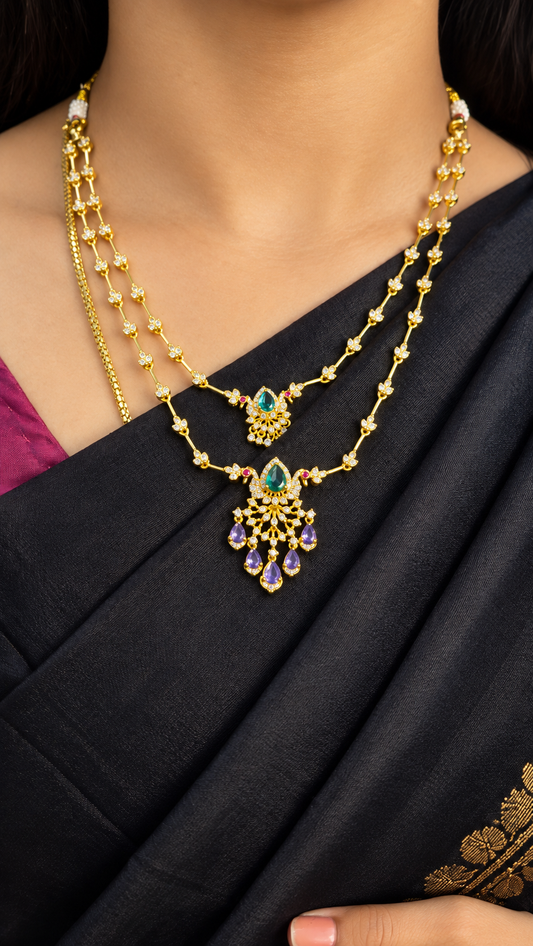 Double layer CZ stone necklace