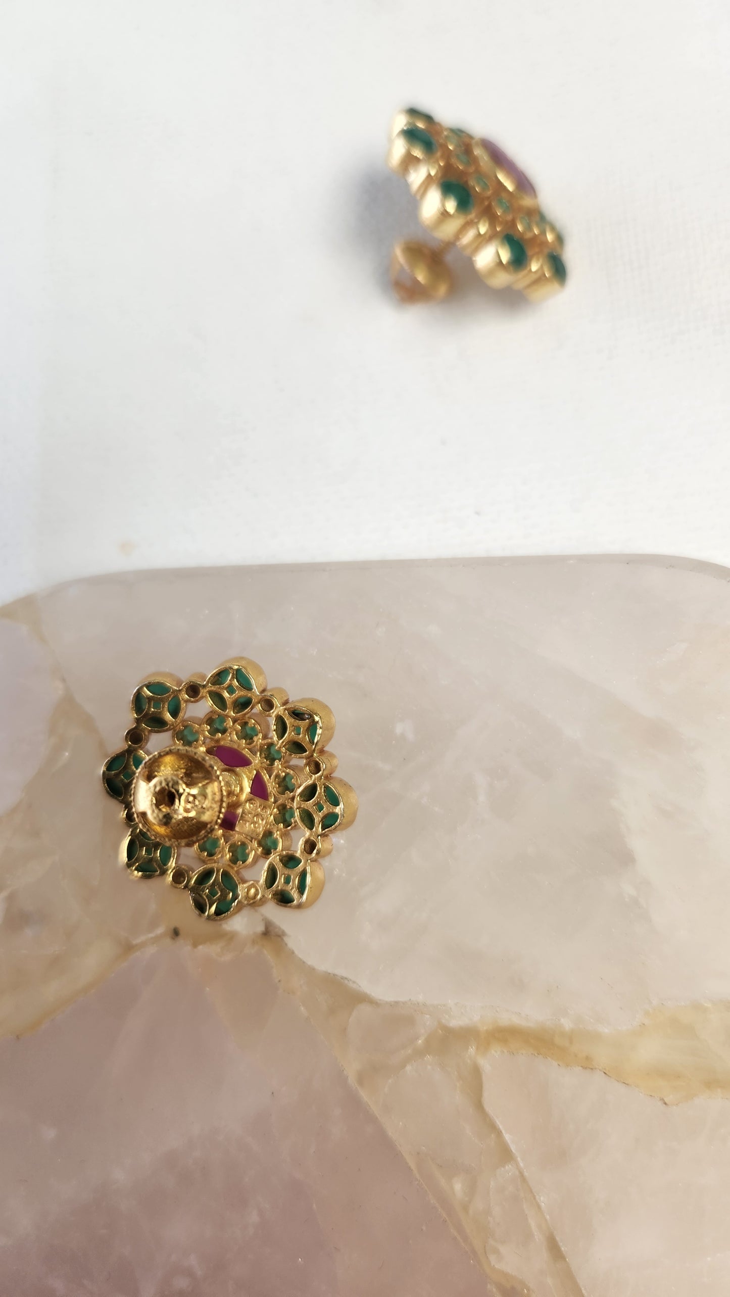 Green stone Kundan Stud Earrings