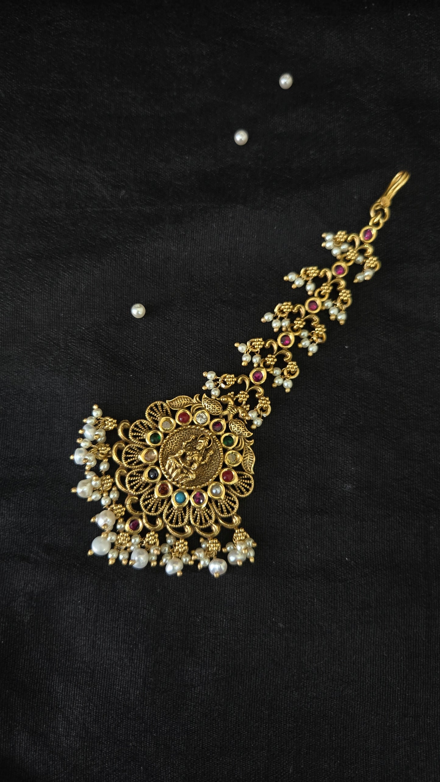 Antique navratna maang tikka with lakshmi