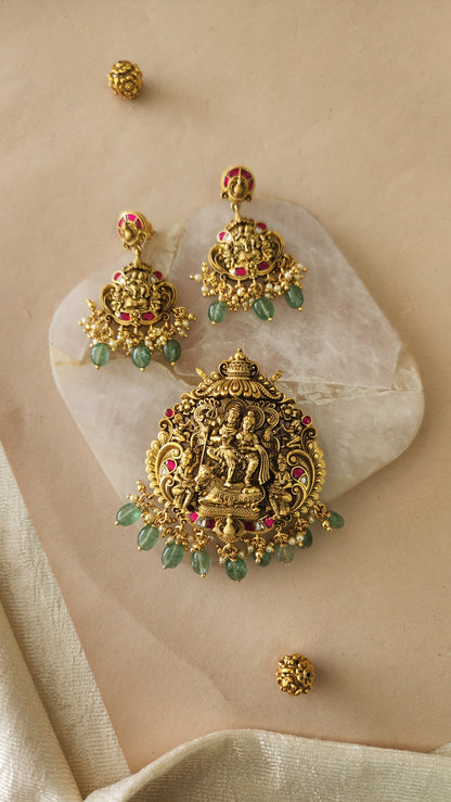Shiva Parvathi beads 3D kundan pendant set